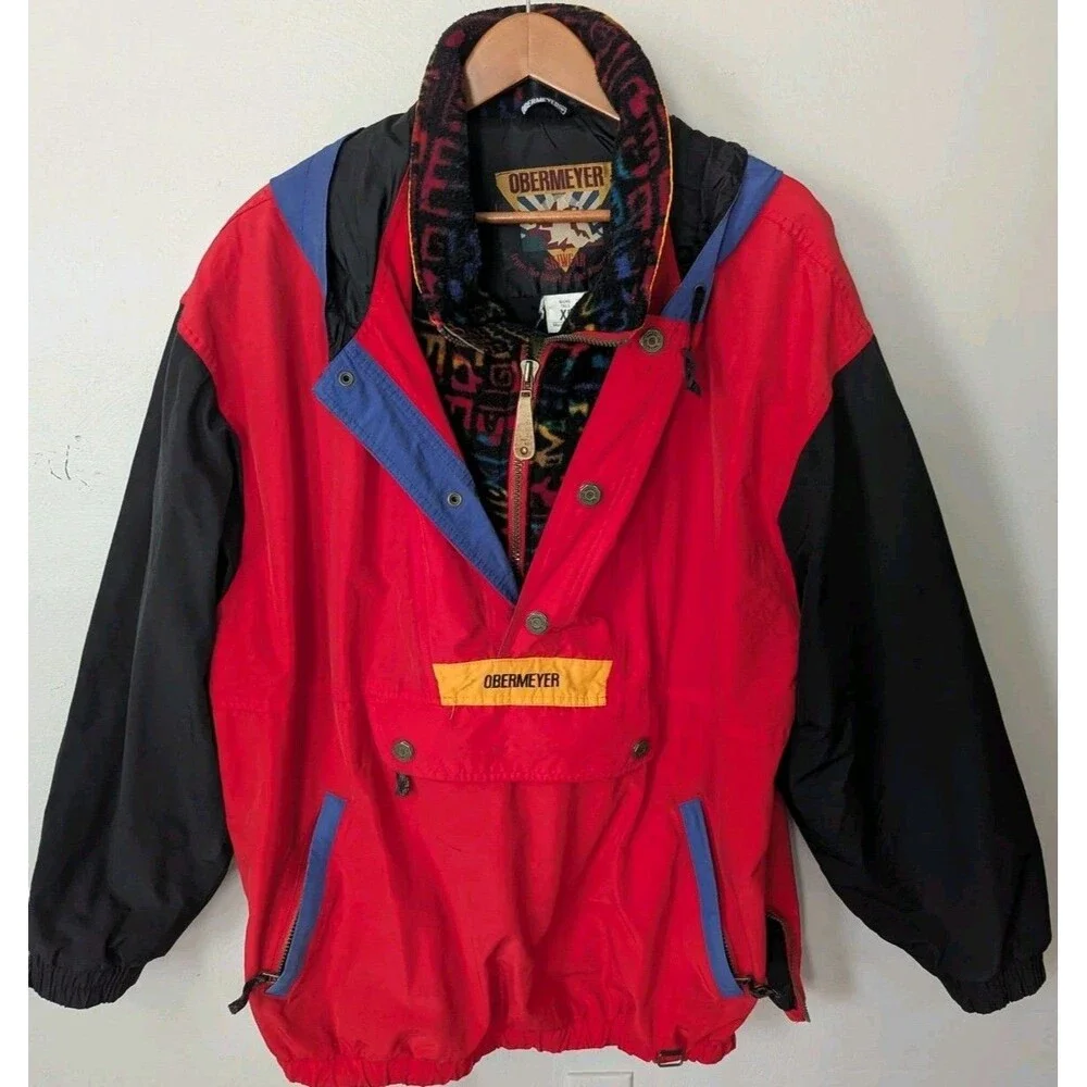 Vtg Obermeyer Ski Jacket 90s Snow Outdoor Aztec Retro Colorblock Mens XLT Tall
